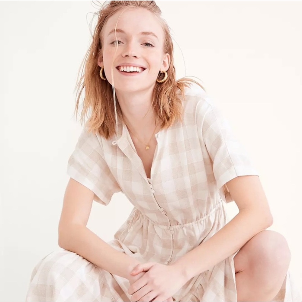 * Nwot*Madewell | Button Front Tiered Midi Dress Undyed Gingham Plaid Edition